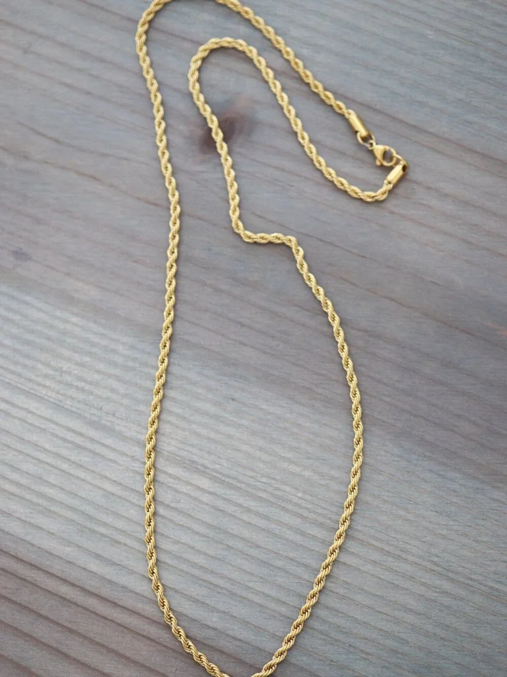 3mm 24inches Rope Chain Style Necklace 18k Gold Plated Stainless Steel